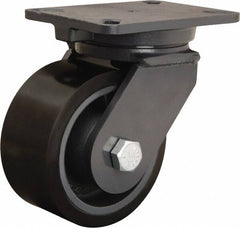 Hamilton - 6" Diam x 3" Wide x 8" OAH Top Plate Mount Swivel Caster - Polyurethane Mold onto Cast Iron Center, 2,860 Lb Capacity, Sealed Precision Ball Bearing, 5-1/4 x 7-1/4" Plate - Makers Industrial Supply