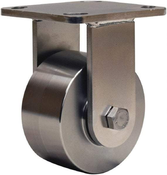 Hamilton - 4" Diam x 2" Wide x 5-5/8" OAH Top Plate Mount Rigid Caster - Forged Steel, 850 Lb Capacity, Stainless Steel Double Shielded Precision Ball Bearing, 4 x 4-1/2" Plate - Makers Industrial Supply