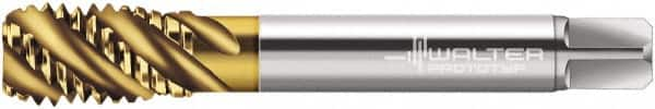 Walter-Prototyp - 1-8 UNC 4 Flute 2B Modified Bottoming Spiral Flute Tap - Cobalt, TiN Finish, 5-1/8" OAL, Right Hand Flute, Right Hand Thread, Series A2256705 - Makers Industrial Supply