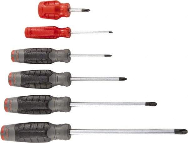 Proto - 6 Piece Phillips & Stubby Screwdriver Set - Bit Sizes: Philips #0 to #4 - Makers Industrial Supply