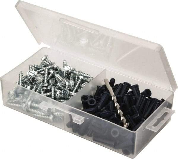 Value Collection - 200 Piece, #10 to 12 Screw, Plastic & Steel Hex Drive Anchor Assortment - Zinc Plated, 1" Long - Makers Industrial Supply