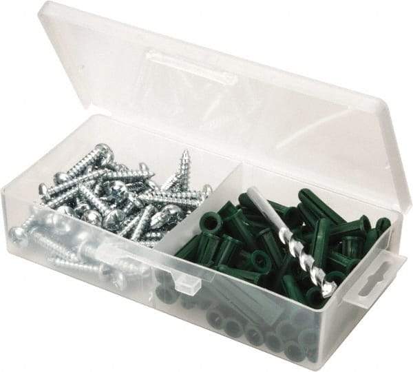 Value Collection - 100 Piece, #14 to 16 Screw, Plastic & Steel Slotted/Phillips Drive Anchor Assortment - Zinc Plated, 1-1/2" Long - Makers Industrial Supply