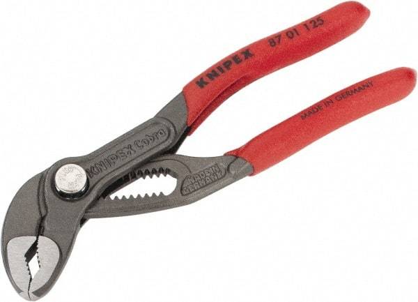 Knipex - 5" OAL, 1" Max Capacity, 20mm Jaw Length, 13 Position Box Joint Tongue & Groove Pliers - Self Grip V-Jaws, Plier Head, Nonslip Plastic Handles - Makers Industrial Supply