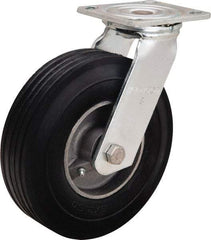 Hamilton - 8" Diam x 2" Wide, Rubber Swivel Caster - 500 Lb Capacity, Top Plate Mount, 4" x 4-1/2" Plate, Straight Roller Bearing - Makers Industrial Supply