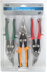 Value Collection - 3 Piece Aviation Snip Set - Left, Right, Straight, 10" OAL, 1-3/8" LOC - Makers Industrial Supply