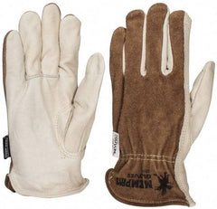 MCR Safety - Size L (9) Split Back/Grain Palm Cowhide General Protection Work Gloves - For Work & Driver, Uncoated, Full Fingered, Cream/Black/Brown, Paired - Makers Industrial Supply