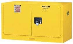 Justrite - 2 Door, 1 Shelf, Yellow Steel Stackable Safety Cabinet for Flammable and Combustible Liquids - 24" High x 43" Wide x 18" Deep, Manual Closing Door, 17 Gal Capacity - Makers Industrial Supply