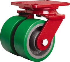 Hamilton - 5" Diam x 2" Wide x 6-3/4" OAH Top Plate Mount Swivel Caster - Polyurethane Mold onto Cast Iron Center, 2,100 Lb Capacity, Sealed Precision Ball Bearing, 4-1/2 x 6-1/2" Plate - Makers Industrial Supply