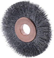 Osborn - 1-1/2" OD, 1/4" Arbor Hole, Crimped Steel Wheel Brush - 1/8" Face Width, 21/64" Trim Length, 0.003" Filament Diam, 20,000 RPM - Makers Industrial Supply