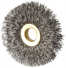 Osborn - 2-1/2" OD, 1/2" Arbor Hole, Crimped Steel Wheel Brush - 1/4" Face Width, 3/4" Trim Length, 0.014" Filament Diam, 20,000 RPM - Makers Industrial Supply