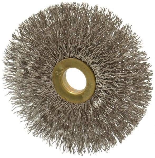 Osborn - 3" OD, 1/2" Arbor Hole, Crimped Stainless Steel Wheel Brush - 1/4" Face Width, 1" Trim Length, 0.014" Filament Diam, 20,000 RPM - Makers Industrial Supply