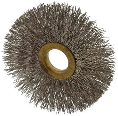 Osborn - 3" OD, 5/8" Arbor Hole, Crimped Stainless Steel Wheel Brush - 3/8" Face Width, 15/16" Trim Length, 0.014" Filament Diam, 20,000 RPM - Makers Industrial Supply