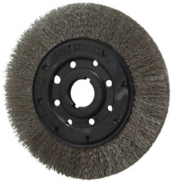 Osborn - 8" OD, 1-1/4" Arbor Hole, Crimped Stainless Steel Wheel Brush - 3/4" Face Width, 1-1/2" Trim Length, 0.0104" Filament Diam, 4,500 RPM - Makers Industrial Supply