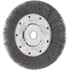 Osborn - 6" OD, 5/8" Arbor Hole, Crimped Steel Wheel Brush - 5/8" Face Width, 1-1/8" Trim Length, 0.008" Filament Diam, 6,000 RPM - Makers Industrial Supply