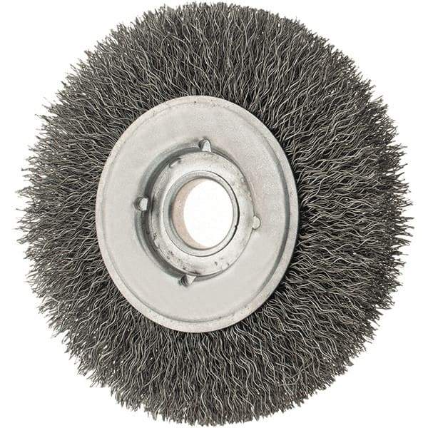 Osborn - 4" OD, 5/8" Arbor Hole, Crimped Steel Wheel Brush - 5/8" Face Width, 13/16" Trim Length, 0.0118" Filament Diam, 6,000 RPM - Makers Industrial Supply