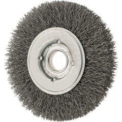 Osborn - 4" OD, 5/8" Arbor Hole, Crimped Steel Wheel Brush - 5/8" Face Width, 13/16" Trim Length, 0.0118" Filament Diam, 6,000 RPM - Makers Industrial Supply