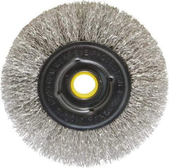 Osborn - 4" OD, 1/2 & 5/8" Arbor Hole, Crimped Stainless Steel Wheel Brush - 3/8" Face Width, 13/16" Trim Length, 0.0104" Filament Diam, 6,000 RPM - Makers Industrial Supply