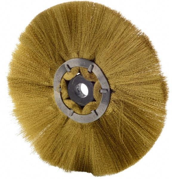 Osborn - 6" OD, 1/2" Arbor Hole, Crimped Brass Wheel Brush - 1/2" Face Width, 1-7/8" Trim Length, 0.005" Filament Diam, 4,000 RPM - Makers Industrial Supply