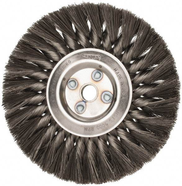 Osborn - 7" OD, 5/8" Arbor Hole, Knotted Steel Wheel Brush - 5/8" Face Width, 1-3/4" Trim Length, 0.0118" Filament Diam, 9,000 RPM - Makers Industrial Supply