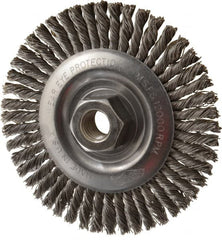 Osborn - 4" OD, 5/8-11 Arbor Hole, Knotted Steel Wheel Brush - 3/16" Face Width, 1" Trim Length, 0.02" Filament Diam, 12,000 RPM - Makers Industrial Supply