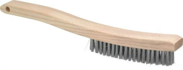 Osborn - 4 Rows x 18 Columns Steel Plater's Brush - 5-3/4" Brush Length, 13-1/4" OAL, 1" Trim Length, Wood Curved Handle - Makers Industrial Supply