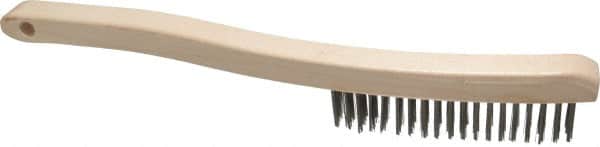 Osborn - 3 Rows x 19 Columns Stainless Steel Scratch Brush - 6" Brush Length, 13-3/4" OAL, 1-1/8" Trim Length, Wood Curved Handle - Makers Industrial Supply