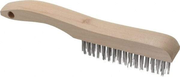 Osborn - 4 Rows x 16 Columns Stainless Steel Scratch Brush - 5-1/4" Brush Length, 10" OAL, 1-1/8" Trim Length, Wood Shoe Handle - Makers Industrial Supply