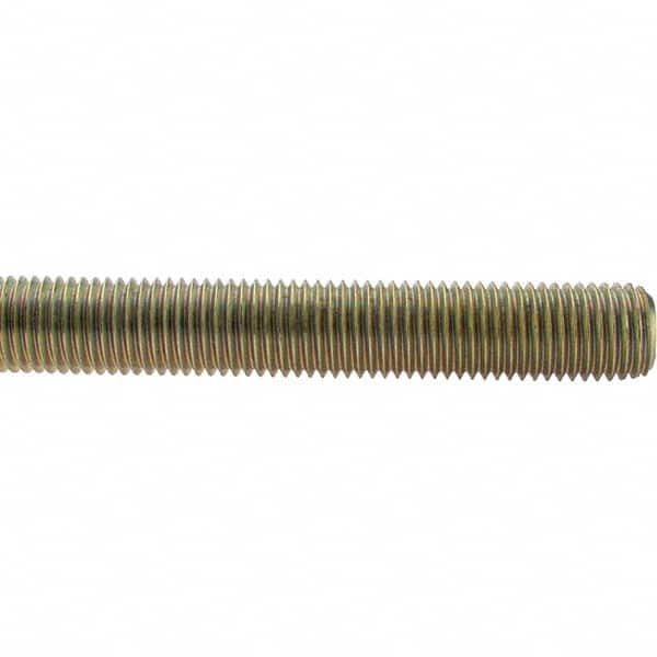 Value Collection - 1-8 UNC (Coarse), 3' Long, Low Carbon Steel Threaded Rod - Yellow Zinc-Plated Finish, Right Hand Thread - Makers Industrial Supply