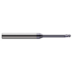 Ball End Mill: 0.062″ Dia, 0.093″ LOC, 3 Flute, Solid Carbide 2-1/2″ OAL, 1/8″ Shank Dia, 30 ° Helix, AlTiN Coated, Single End