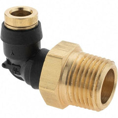 Parker - 1/4" Outside Diam, 3/8 Thread, Brass Push-to-Connect Tube Male Elbow - 250 Max psi, Tube to Male NPT Connection - Makers Industrial Supply