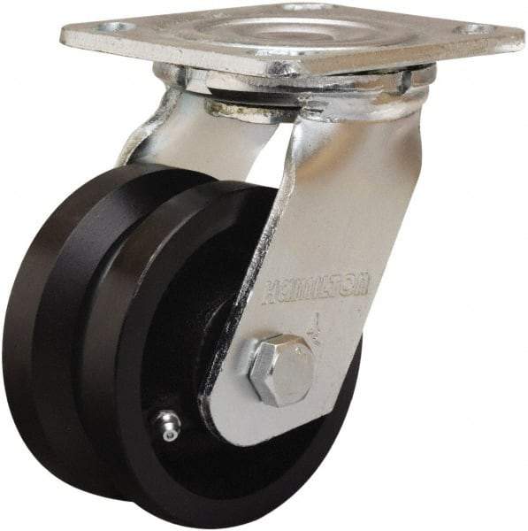 Hamilton - 5" Diam x 2" Wide, Iron Swivel Caster - 800 Lb Capacity, Top Plate Mount, 4" x 4-1/2" Plate, Straight Roller Bearing - Makers Industrial Supply