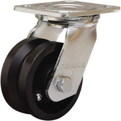 Hamilton - 4" Diam x 2" Wide, Iron Swivel Caster - 800 Lb Capacity, Top Plate Mount, 4" x 4-1/2" Plate, Straight Roller Bearing - Makers Industrial Supply