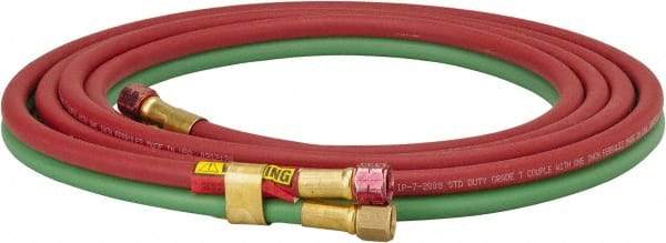 Parker - 1/4" Inside x 17/32" Outside Diam, Grade T Welding Hose - Green & Red, 12-1/2' Long, Twin Style, 200 psi Working Pressure - Makers Industrial Supply