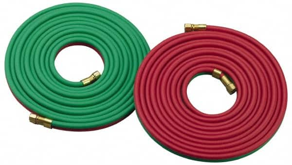 Parker - 3/16" Inside x 7/16" Outside Diam, Grade R Welding Hose - Green & Red, 25' Long, Twin Style, 200 psi Working Pressure - Makers Industrial Supply