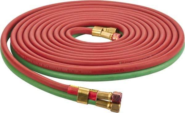 Parker - 1/4" Inside x 17/32" Outside Diam, Grade R Welding Hose - Green & Red, 25' Long, Twin Style, 200 psi Working Pressure - Makers Industrial Supply