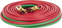 Parker - 1/4" Inside x 17/32" Outside Diam, Grade R Welding Hose - Green & Red, 50' Long, Twin Style, 200 psi Working Pressure - Makers Industrial Supply