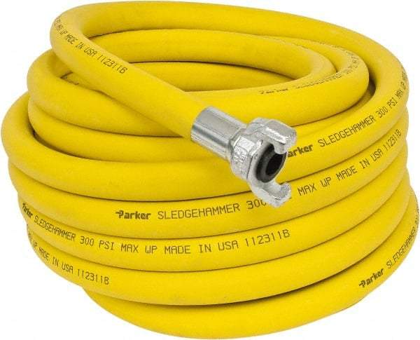 Parker - 3/4" ID x 1-3/16" OD 50' Long Sledgehammer Hose - Universal Style Coupling Ends, 300 Working psi, -40 to 212°F, Yellow - Makers Industrial Supply