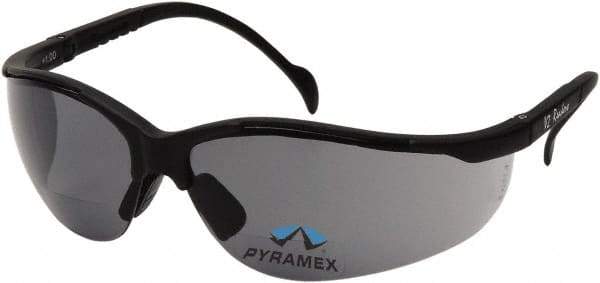 PYRAMEX - +2, Gray Lenses, Scratch Resistant, Framed Magnifying Safety Glasses - UV Protection, Adjustable Temples, Black Nylon Frame, ANSI Z87.1, CSA Z94.3-07 - Makers Industrial Supply