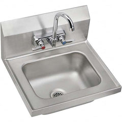 ELKAY - Stainless Steel Sinks Type: Hand Sink Wall Mount w/Manual Faucet Outside Length: 16-3/4 (Inch) - Makers Industrial Supply