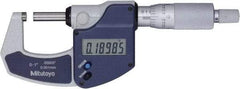 Mitutoyo - 0 to 1" Range, 0" Resolution, Standard Throat, Electronic Outside Micrometer - 0.0001" Accuracy, Ratchet Stop Thimble, Rotating Spindle, SR44 Battery, Includes NIST Traceability Certification - Makers Industrial Supply