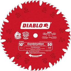 Freud - 10" Diam, 5/8" Arbor Hole Diam, 50 Tooth Wet & Dry Cut Saw Blade - Carbide-Tipped, Standard Round Arbor - Makers Industrial Supply