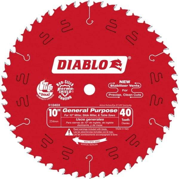 Freud - 10" Diam, 5/8" Arbor Hole Diam, 40 Tooth Wet & Dry Cut Saw Blade - Carbide-Tipped, Standard Round Arbor - Makers Industrial Supply