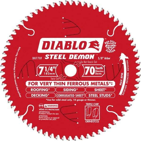 Freud - 7-1/4" Diam, 5/8" Arbor Hole Diam, 70 Tooth Wet & Dry Cut Saw Blade - Carbide-Tipped, Standard Round Arbor - Makers Industrial Supply