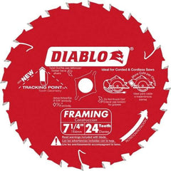 Freud - 7-1/4" Diam, 5/8" Arbor Hole Diam, 24 Tooth Wet & Dry Cut Saw Blade - Carbide-Tipped, Standard Round Arbor - Makers Industrial Supply