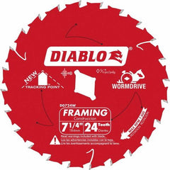 Freud - 7-1/4" Diam, 5/8" Arbor Hole Diam, 24 Tooth Wet & Dry Cut Saw Blade - Carbide-Tipped, Standard Round Arbor - Makers Industrial Supply