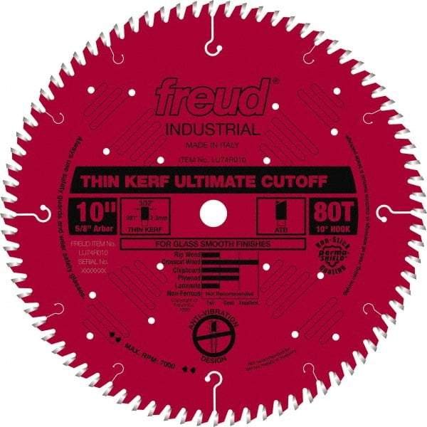 Freud - 10" Diam, 5/8" Arbor Hole Diam, 80 Tooth Wet & Dry Cut Saw Blade - Carbide-Tipped, Standard Round Arbor - Makers Industrial Supply