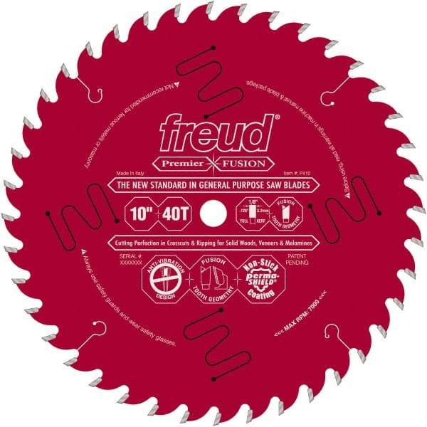 Freud - 10" Diam, 5/8" Arbor Hole Diam, 40 Tooth Wet & Dry Cut Saw Blade - Carbide-Tipped, Standard Round Arbor - Makers Industrial Supply