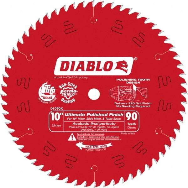 Freud - 10" Diam, 5/8" Arbor Hole Diam, 90 Tooth Wet & Dry Cut Saw Blade - Carbide-Tipped, Fine Finishing Action, Standard Round Arbor - Makers Industrial Supply