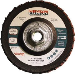 Rex Cut Product - 80 Grit, 5" Disc Diam, 5/8-11 Center Hole, Type 29 Aluminum Oxide Flap Disc - 12,200 Max RPM, Fiberglass Backing, Arbor Attaching System, Coated & Non-Woven Combo - Makers Industrial Supply