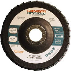 Rex Cut Product - 120 Grit, 5" Disc Diam, 7/8" Center Hole, Type 29 Aluminum Oxide Flap Disc - 12,200 Max RPM, Fiberglass Backing, Arbor Attaching System, Coated & Non-Woven Combo - Makers Industrial Supply